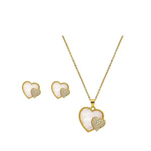 White Mother Pearl Big Heart Necklace And With a Zirconia Small Heart Design
