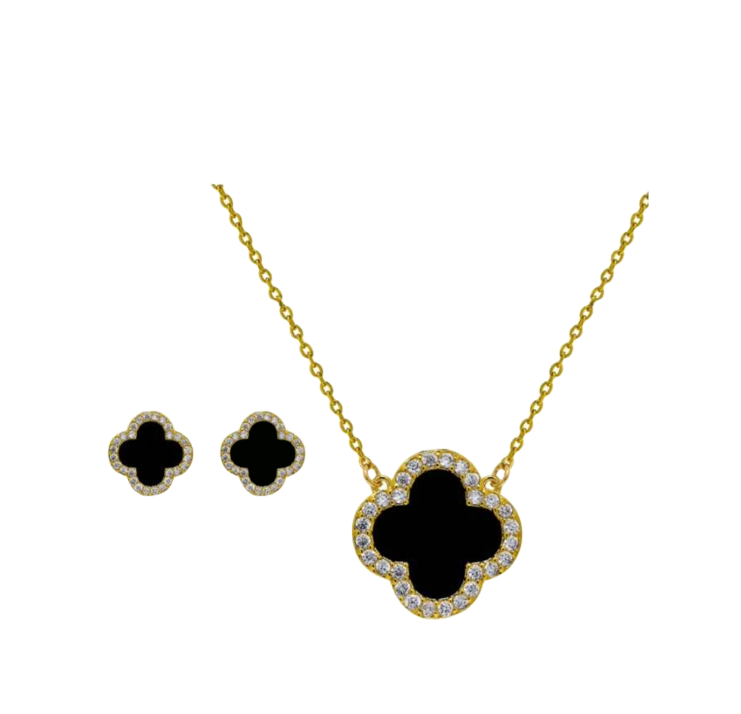 Black Mother Pearl Flower Necklace